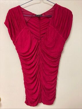 Express Fuchsia Ruched V-Neck Top